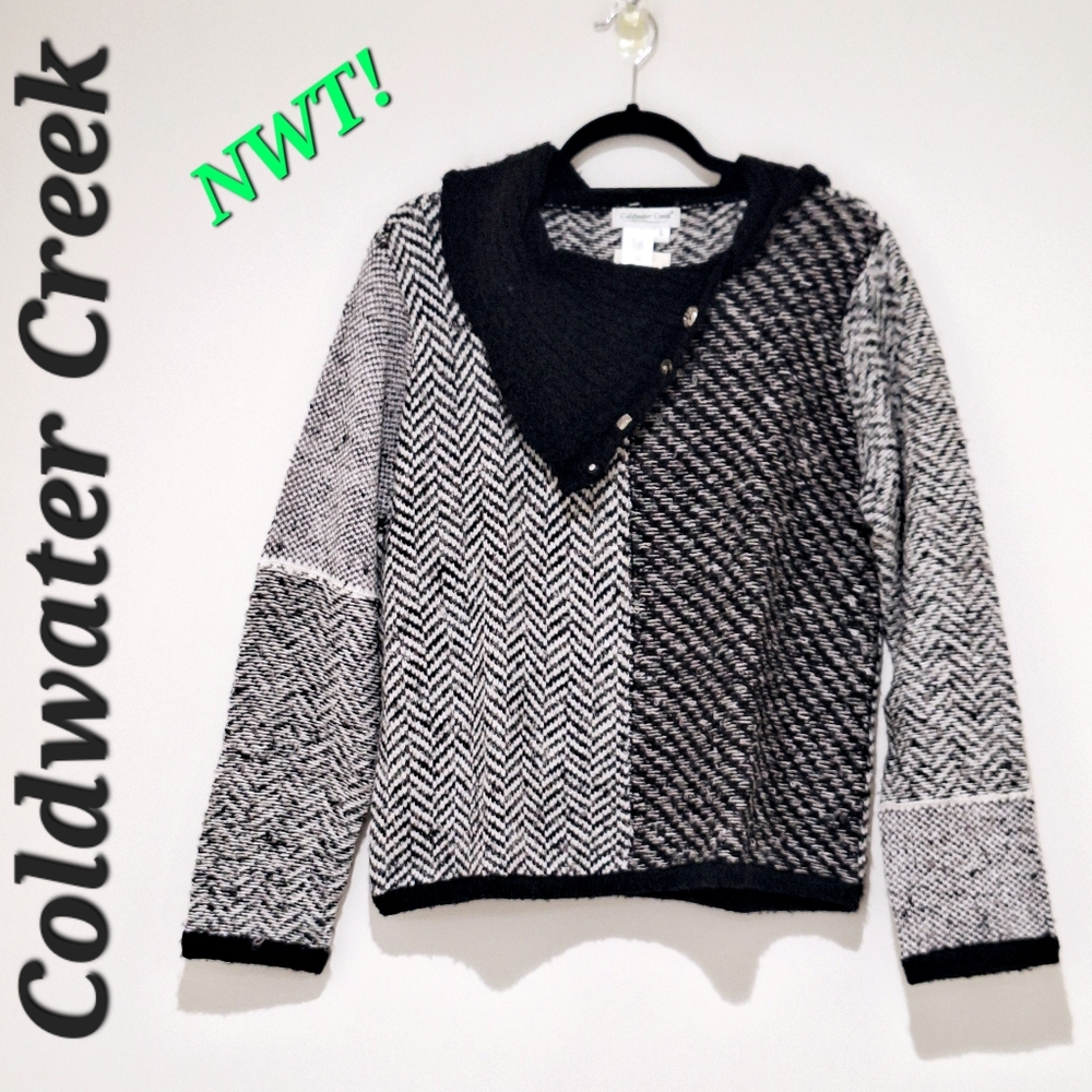 ✨️FINAL✨️Coldwater Creek NWT! button detail black, gray, white sweater 🤍LARGE